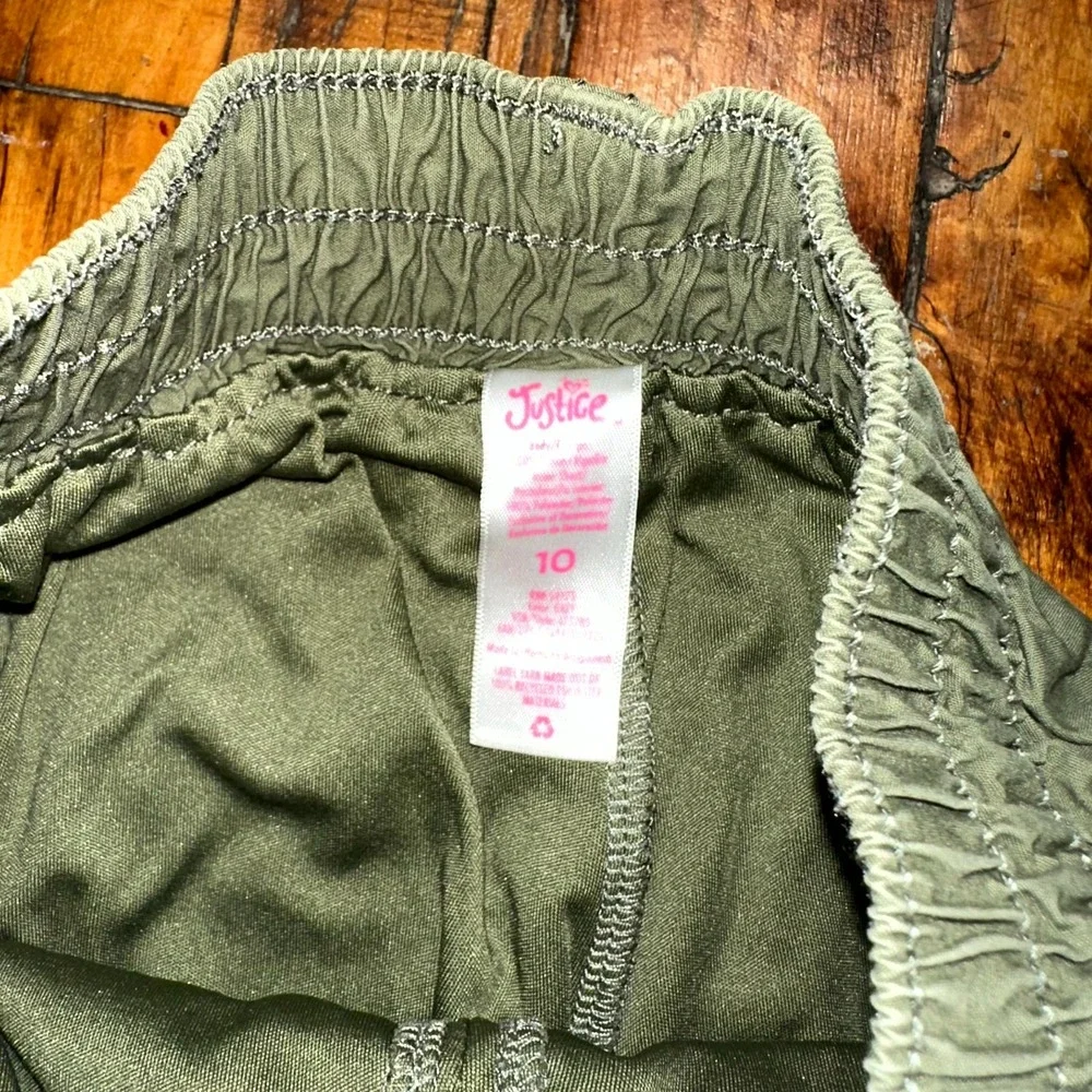 Justice Mini Skirt Girls Size 10 Olive Green Cargo Pockets Belted Waist Utility